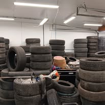 Rows of tires inside Golden Rule Tire
